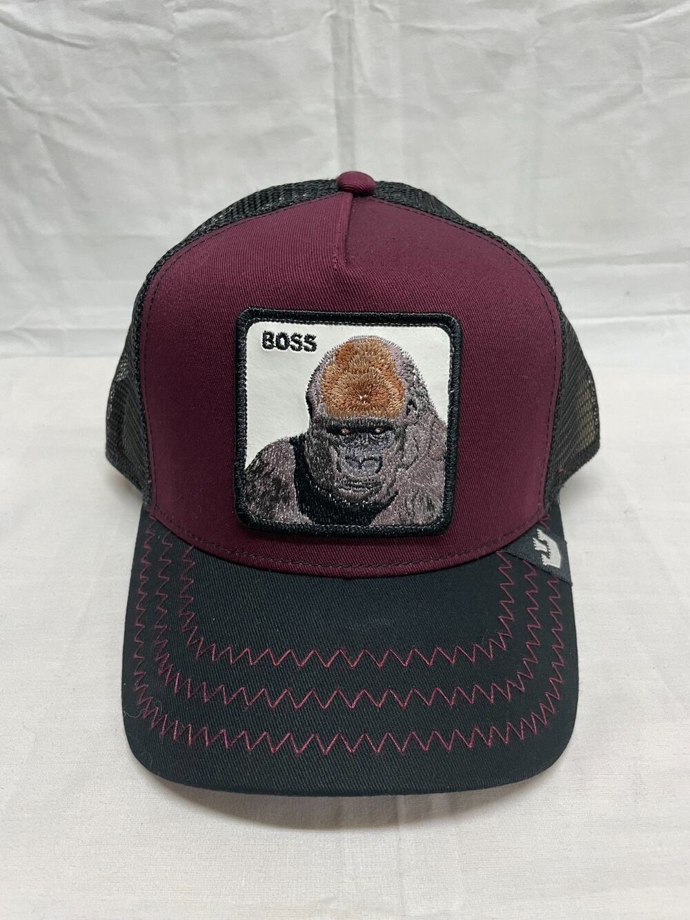 Goorin Bros. Maroon &Black BOSS Gorilla Embroider Patch Trucker Snapback Hat NWT